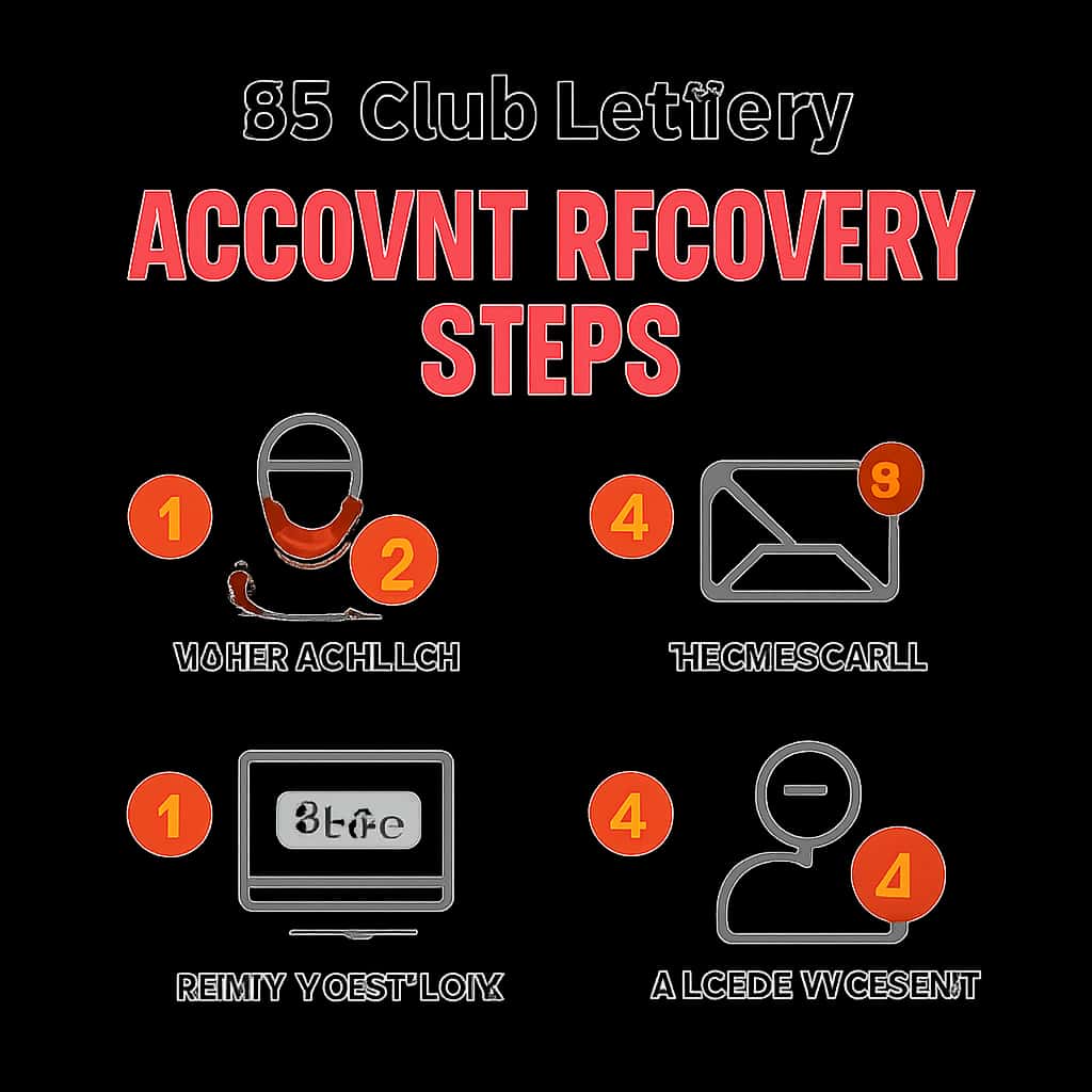 A diagram outlining the steps for recovering a 55 Club Lottery account.