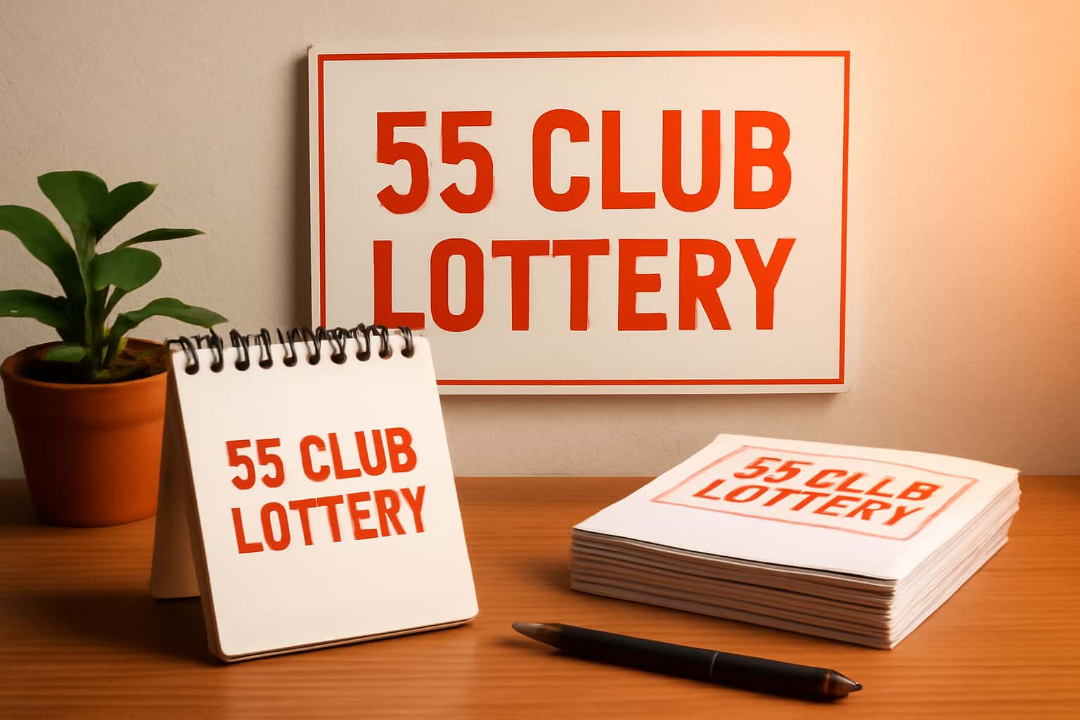 An informational scene depicting the 55 Club Lottery Guides