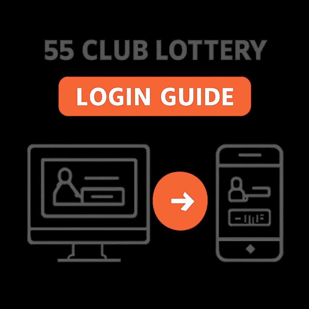 Illustration detailing the login process for the 55 Club Lottery.
