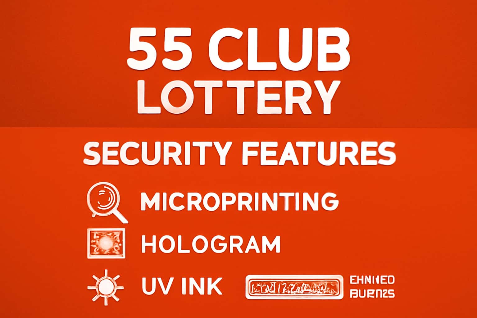 An informative representation of security features for the 55 Club Lottery, using modern design elements.