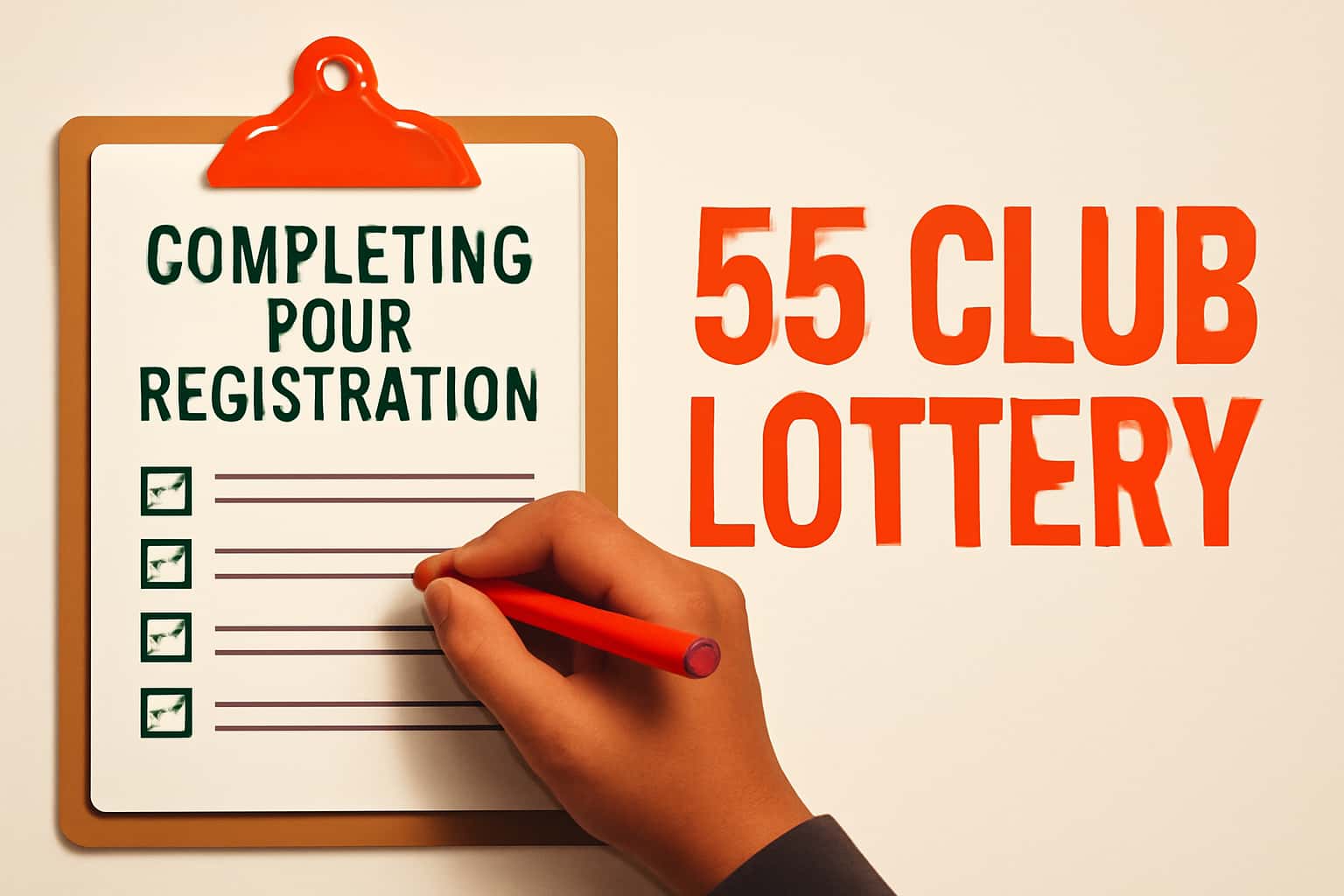 An informative representation of the 55 Club Lottery registration process.