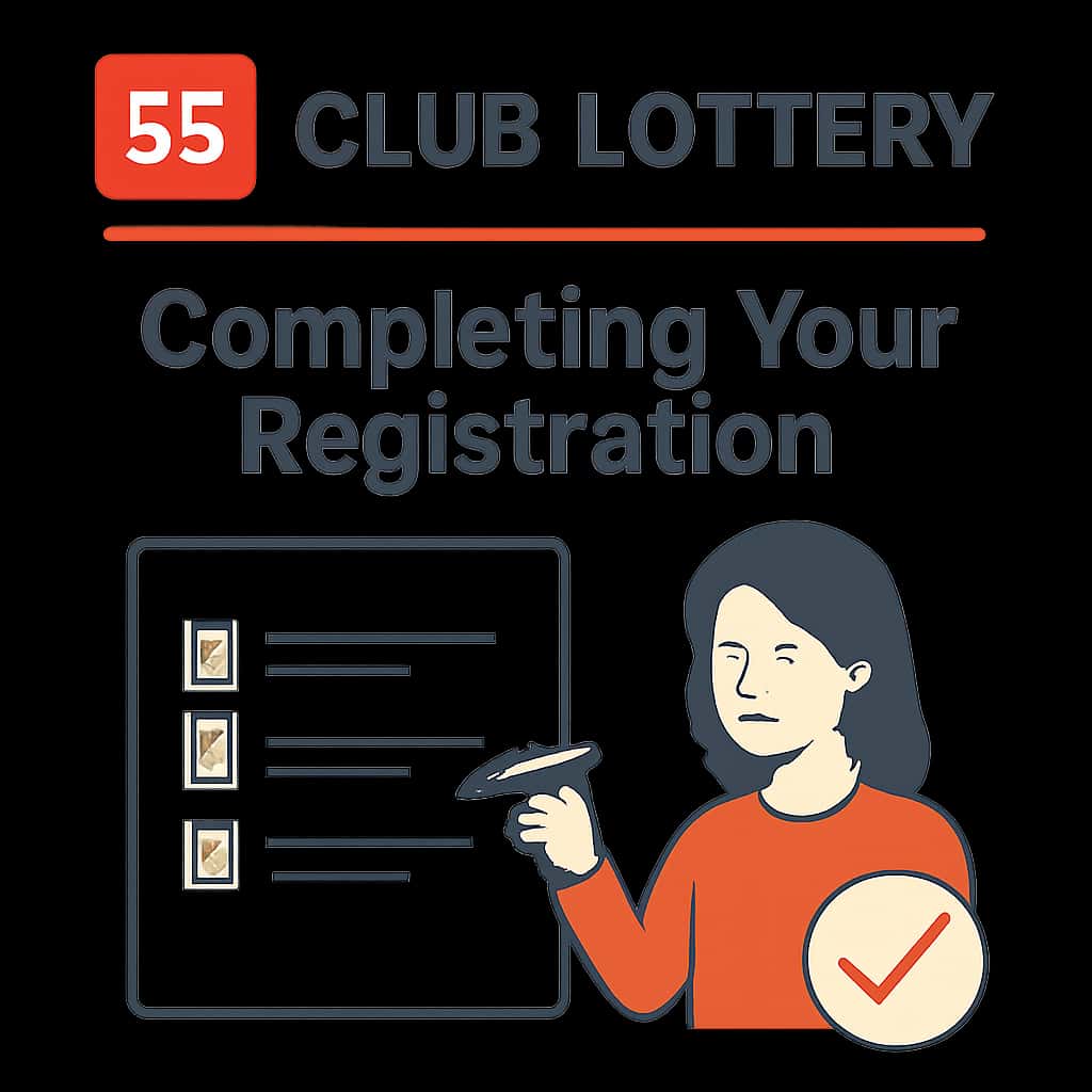 An educational diagram regarding the 55 Club Lottery registration.