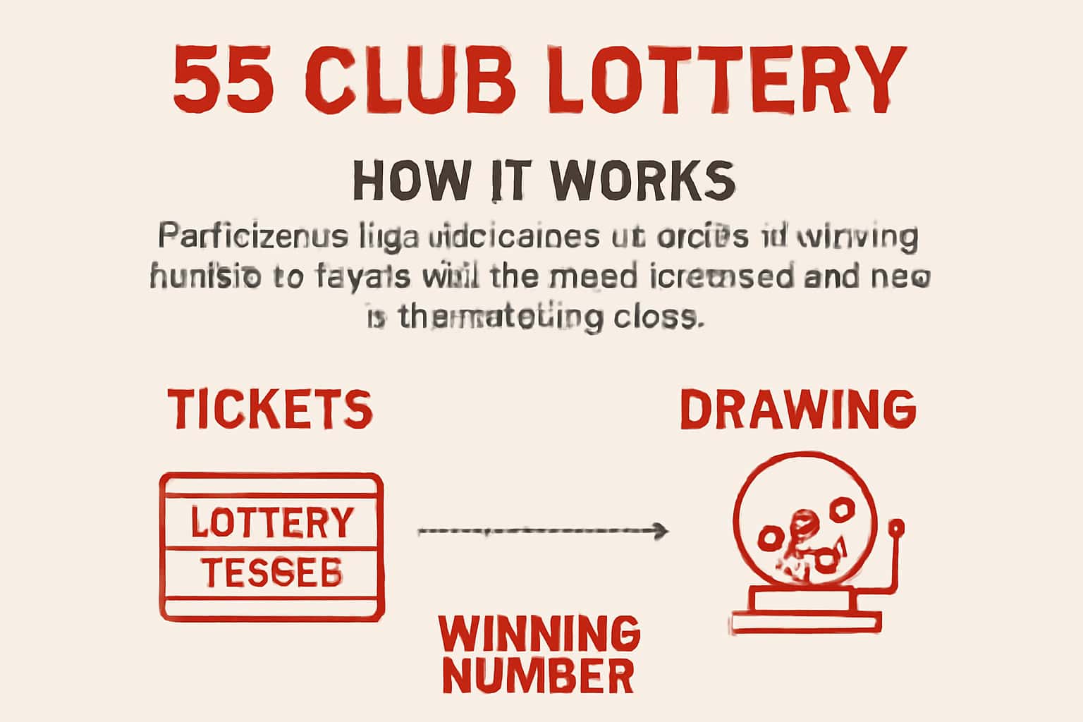 An informative graphic depicting the 55 Club Lottery system with modern design elements.