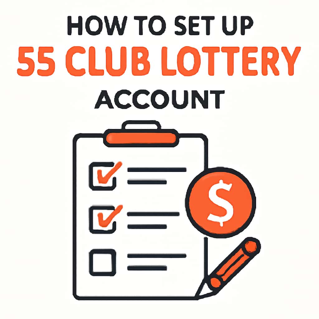 An educational illustration about the setup process for a 55 Club Lottery account.